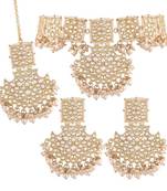 Traditional pearl kundan studded choker jewellery necklace set with maang tikka for women