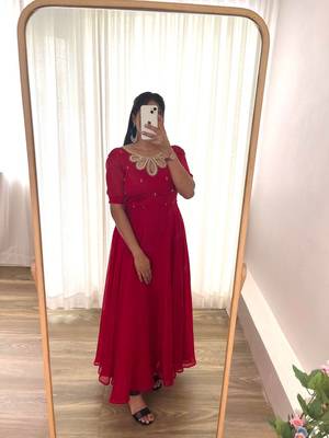 Red Colour Rangoli Georgette Wedding Wear Hand Work Fully Stitched Gown  1