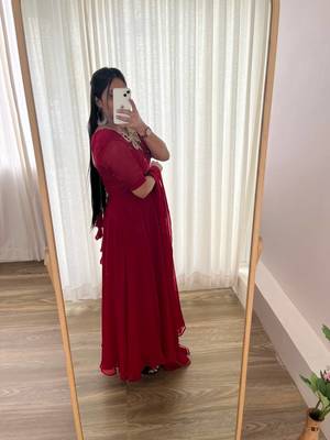 Red Colour Rangoli Georgette Wedding Wear Hand Work Fully Stitched Gown  4