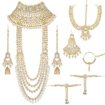 Traditional ethnic indian white kundan dulhan bridal jewellery set for women 1