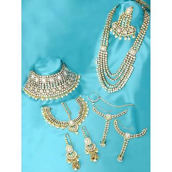 Traditional ethnic indian white kundan dulhan bridal jewellery set for women 2