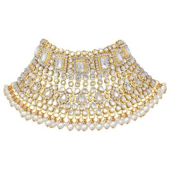 Traditional ethnic indian white kundan dulhan bridal jewellery set for women 4