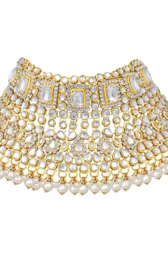 Traditional ethnic indian white kundan dulhan bridal jewellery set for women