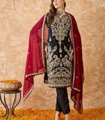 Black Georgette Pakistani Suit with Intricate Embroidery & Dupatta