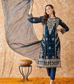 Women's semi stitched pakistani suit in teal georgette with stunning embroidery and dupatta