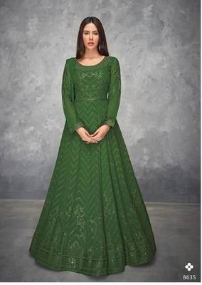 Green sequins georgette semi stitched salwar suit 1
