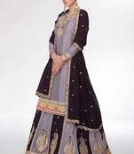 Purple zari art silk semi stitched salwar suit with skirt