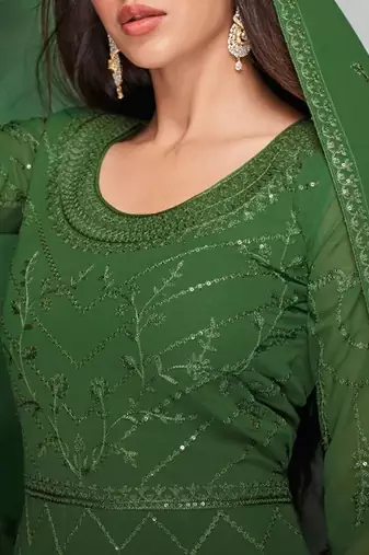 Green sequins georgette semi stitched salwar suit
