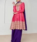 Pink embroidered chiffon semi stitched salwar suit