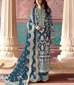 Cobalt blue embroidered faux georgette semi stitched salwar suit