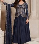 Navy Blue Chiffon Salwar Suit for Women