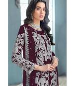 Dark maroon embroidered faux georgette semi stitched salwar suit