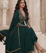 Green embroidered chiffon semi stitched salwar suit
