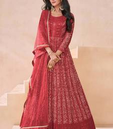 Red Printed Georgette Anarkali Suit With Dupatta
