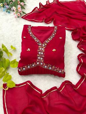 Red Colour Rangoli Silk Wedding Wear Hand Work Fully Stitched Gown  4