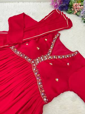 Red Colour Rangoli Silk Wedding Wear Hand Work Fully Stitched Gown  5