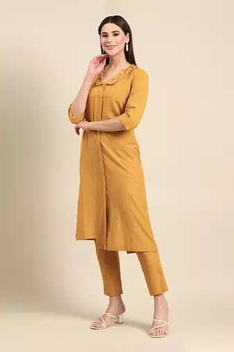 Yellow malai cotton kurta set