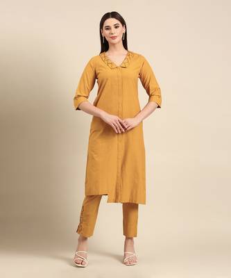 Mustard malai cotton cord set 1