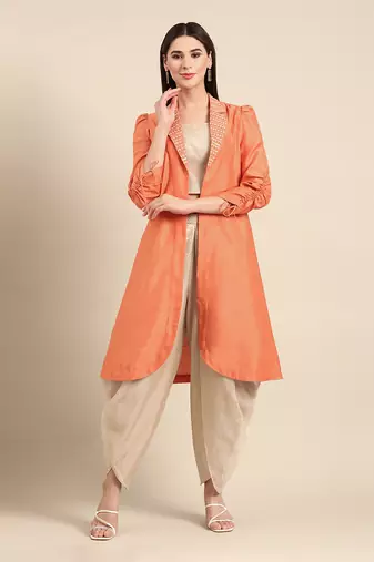 Orange gold kota chanderi cord set