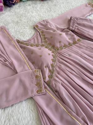 Peach Colour Rangoli Silk Wedding Wear Hand Work Fully Stitched Gown  3