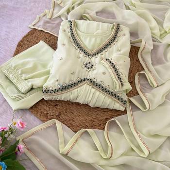 Cream Colour Faux Georgette Wedding Wear Hand Work Fully Stitched Gown  1