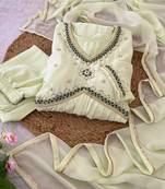 Cream Colour Faux Georgette Wedding Wear Hand Work Fully Stitched Gown 