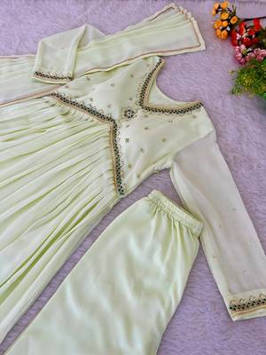 Cream Colour Faux Georgette Wedding Wear Hand Work Fully Stitched Gown  3