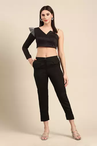Black slub silk bottoms