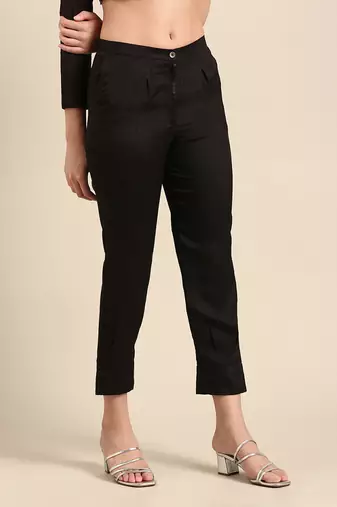 Black slub silk bottoms