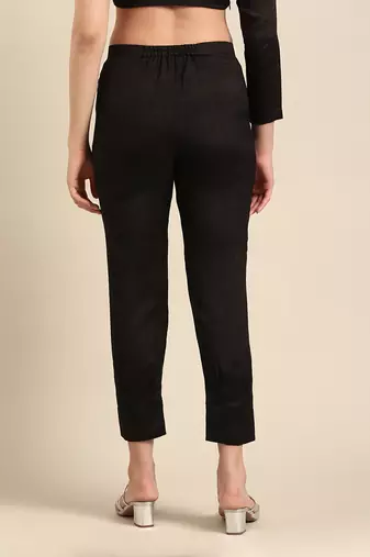 Black slub silk bottoms
