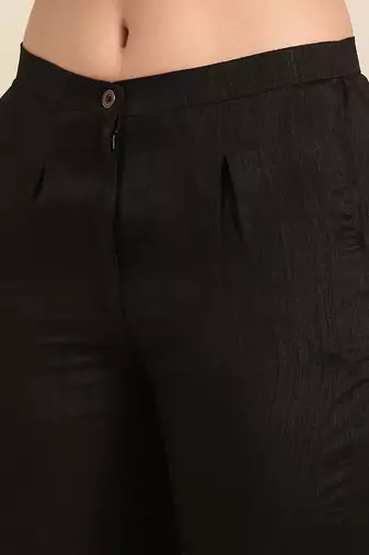 Black slub silk bottoms