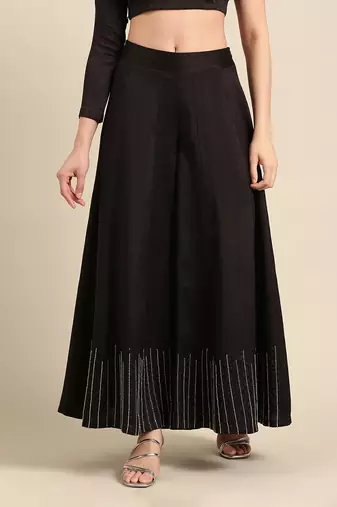 Black slub silk bottoms