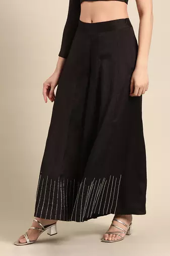 Black slub silk bottoms