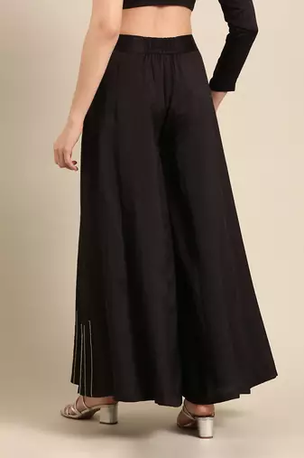 Black slub silk bottoms