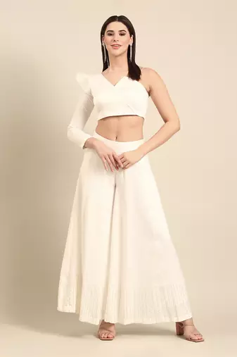 Ivory slub silk bottoms