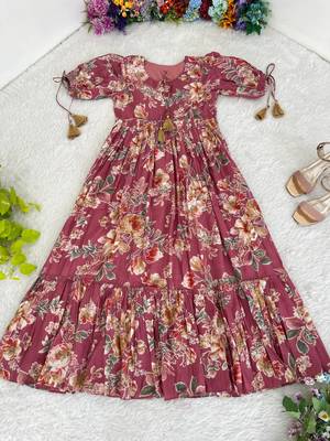 Multi Colour Roman Silk Party Wear Designer Fully Stitched Gown  5