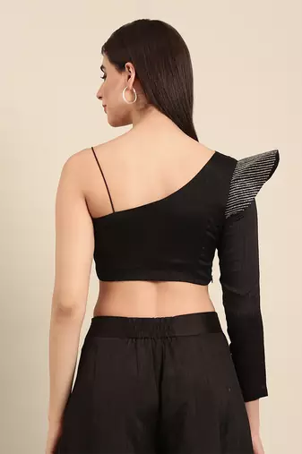 Black slub silk cord set
