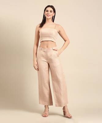 Pink linen jacquard cord set 1
