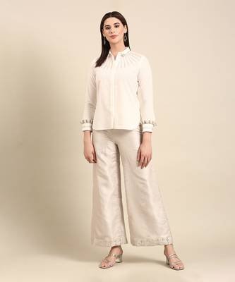 Silver white kota chanderi cotton cord set 1