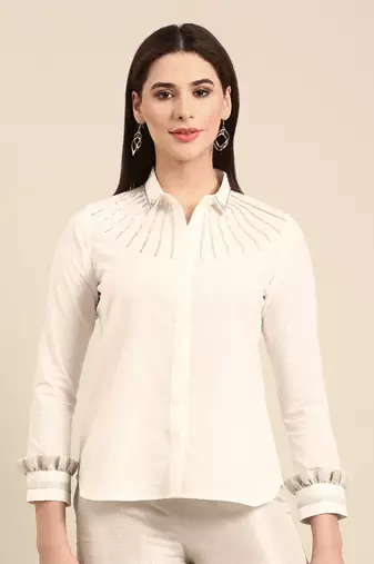 Silver white kota chanderi cotton cord set