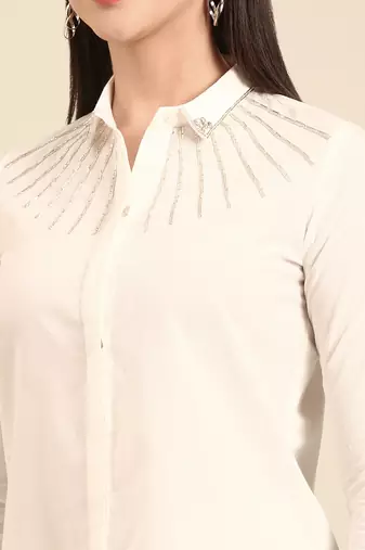 Silver white kota chanderi cotton cord set
