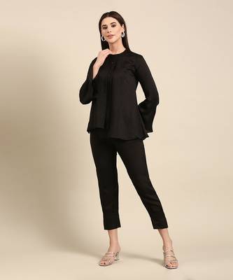 Black slub silk cord set 1