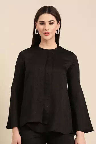 Black slub silk cord set