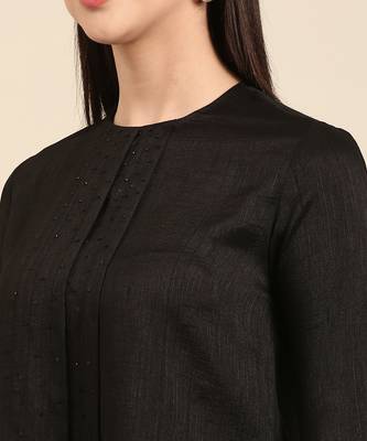 Black slub silk cord set 3