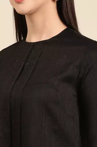 Black slub silk cord set