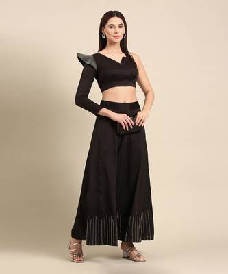 Black slub silk cord set 1