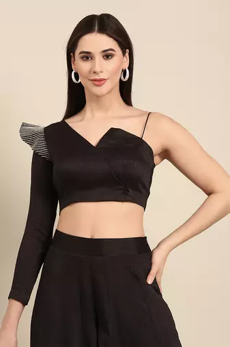 Black slub silk cord set