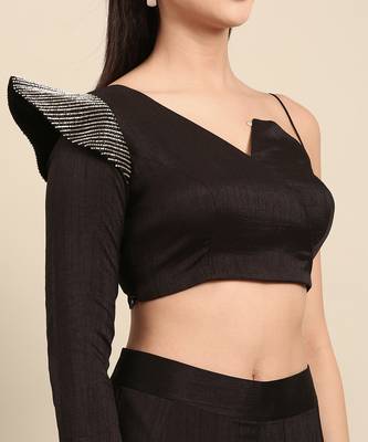 Black slub silk cord set 3
