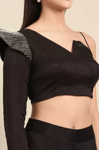 Black slub silk cord set