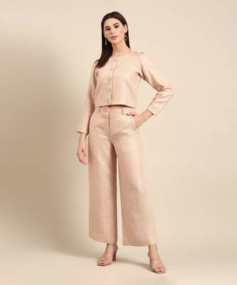 Pink linen jacquard cord set 1